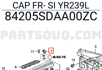 Honda 84205SDAA00ZC CAP FR- SI YR239L
