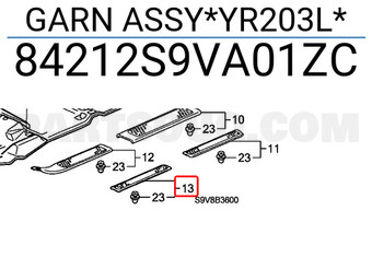 Honda 84212S9VA01ZC GARN ASSY*YR203L*
