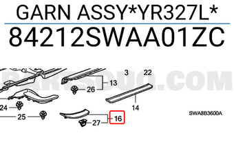 Honda 84212SWAA01ZC GARN ASSY*YR327L*