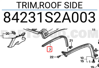 Honda 84231S2A003 TRIM,ROOF SIDE