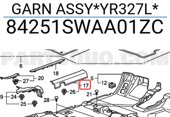 Honda 84251SWAA01ZC GARN ASSY*YR327L*