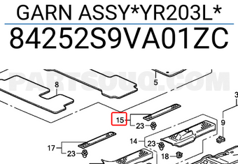 Honda 84252S9VA01ZC GARN ASSY*YR203L*