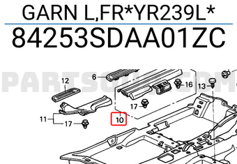 Honda 84253SDAA01ZC GARN L,FR*YR239L*