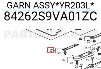 Honda 84262S9VA01ZC GARN ASSY*YR203L*