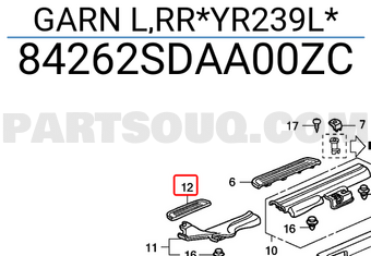 Honda 84262SDAA00ZC GARN L,RR*YR239L*