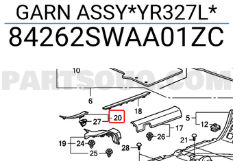 Honda 84262SWAA01ZC GARN ASSY*YR327L*
