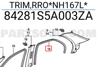 Honda 84281S5A003ZA TRIM,RRO*NH167L*