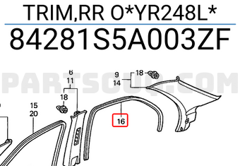 Honda 84281S5A003ZF TRIM,RR O*YR248L*