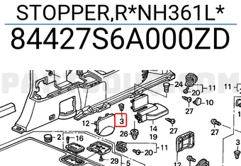Honda 84427S6A000ZD STOPPER,R*NH361L*