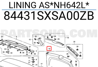 Honda 84431SXSA00ZB LINING AS*NH642L*