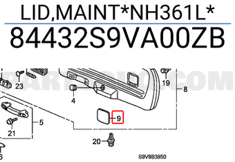 Honda 84432S9VA00ZB LID,MAINT*NH361L*