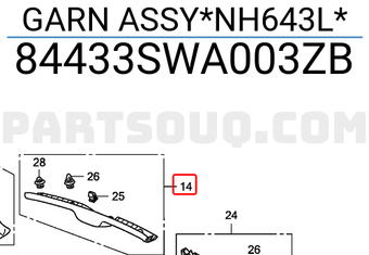 Honda 84433SWA003ZB GARN ASSY*NH643L*