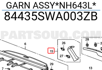 Honda 84435SWA003ZB GARN ASSY*NH643L*