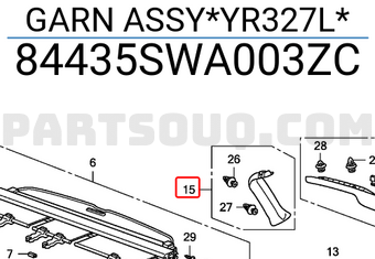 Honda 84435SWA003ZC GARN ASSY*YR327L*