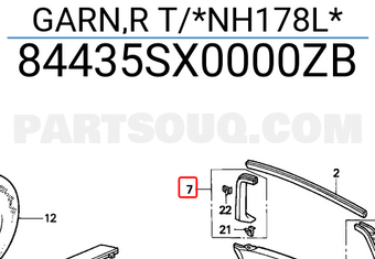 Honda 84435SX0000ZB GARN,R T/*NH178L*