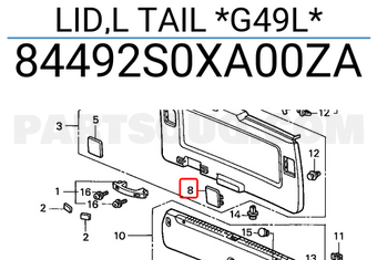 Honda 84492S0XA00ZA LID,L TAIL *G49L*