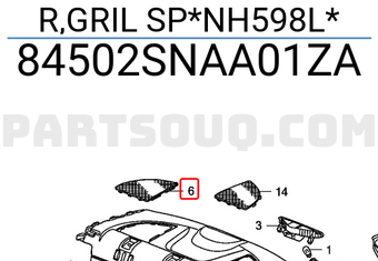 Honda 84502SNAA01ZA R,GRIL SP*NH598L*