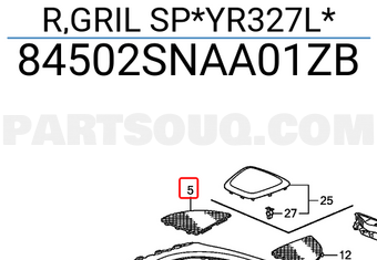 Honda 84502SNAA01ZB R,GRIL SP*YR327L*