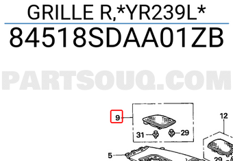 Honda 84518SDAA01ZB GRILLE R,*YR239L*
