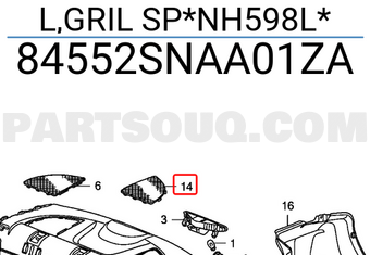 Honda 84552SNAA01ZA L,GRIL SP*NH598L*