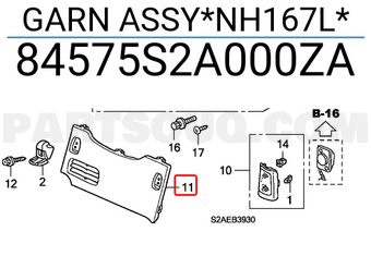 Honda 84575S2A000ZA GARN ASSY*NH167L*