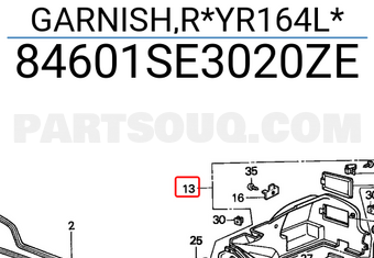 Honda 84601SE3020ZE GARNISH,R*YR164L*