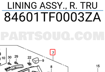 Honda 84601TF0003ZA LINING ASSY., R. TRU