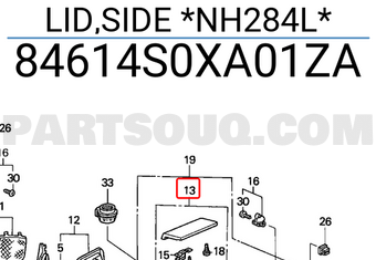 Honda 84614S0XA01ZA LID,SIDE *NH284L*