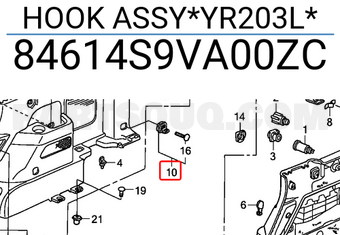 Honda 84614S9VA00ZC HOOK ASSY*YR203L*