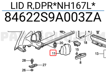 Honda 84622S9A003ZA LID R,DPR*NH167L*