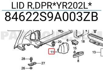 Honda 84622S9A003ZB LID R,DPR*YR202L*