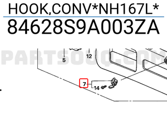 Honda 84628S9A003ZA HOOK,CONV*NH167L*