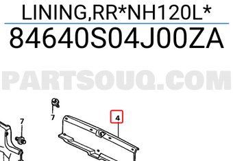 Honda 84640S04J00ZA LINING,RR*NH120L*