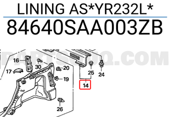 Honda 84640SAA003ZB LINING AS*YR232L*