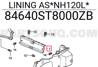 Honda 84640ST8000ZB LINING AS*NH120L*