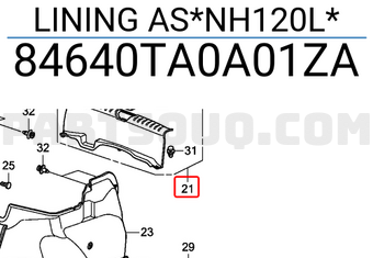 Honda 84640TA0A01ZA LINING AS*NH120L*