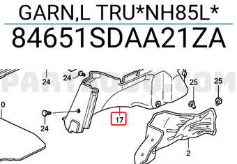 Honda 84651SDAA21ZA GARN,L TRU*NH85L*