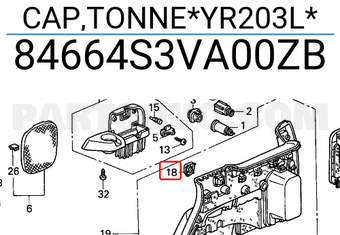 Honda 84664S3VA00ZB CAP,TONNE*YR203L*