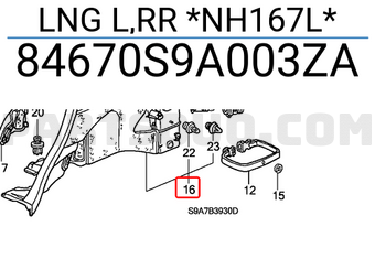 Honda 84670S9A003ZA LNG L,RR *NH167L*