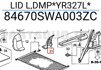 Honda 84670SWA003ZC LID L,DMP*YR327L*