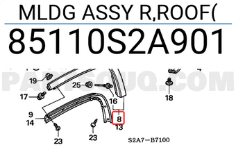 Honda 85110S2A901 MLDG ASSY R,ROOF