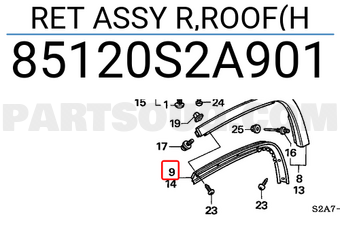 Honda 85120S2A901 RET ASSY R,ROOF(H