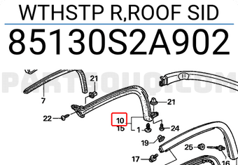 Honda 85130S2A902 WTHSTP R,ROOF SID