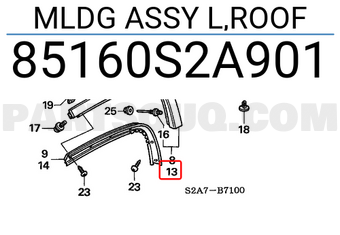 Honda 85160S2A901 MLDG ASSY L,ROOF