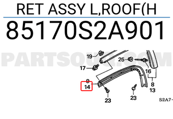 Honda 85170S2A901 RET ASSY L,ROOF(H