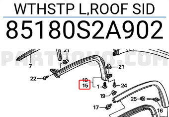 Honda 85180S2A902 WTHSTP L,ROOF SID