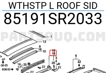 Honda 85191SR2033 WTHSTP L ROOF SID