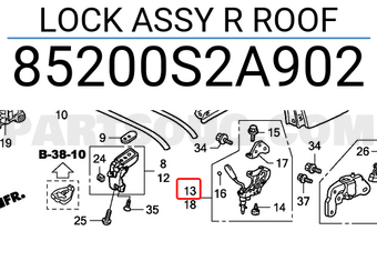 Honda 85200S2A902 LOCK ASSY R ROOF