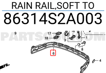 Honda 86314S2A003 RAIN RAIL,SOFT TO