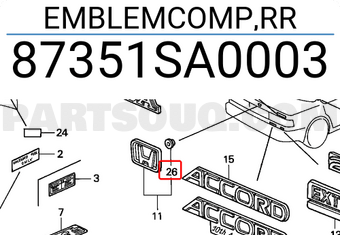 Honda 87351SA0003 EMBLEMCOMP,RR